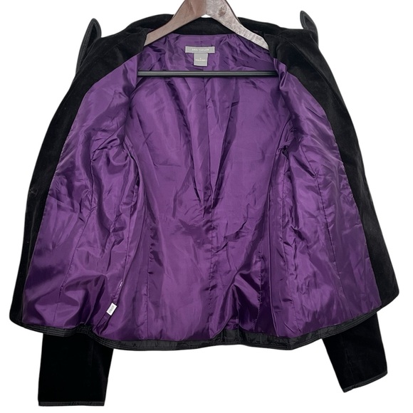 Ann Taylor Black Velvet A-Line Blazer Gothic Dark Academia Purple Lined Size 6 - Picture 3 of 6